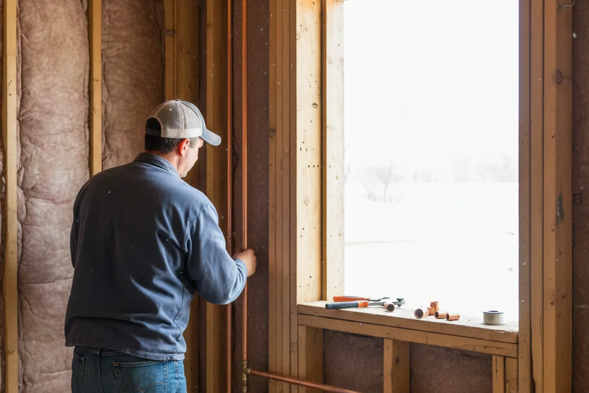 Licensed plumber running new copper supply lines in a New Oxford home