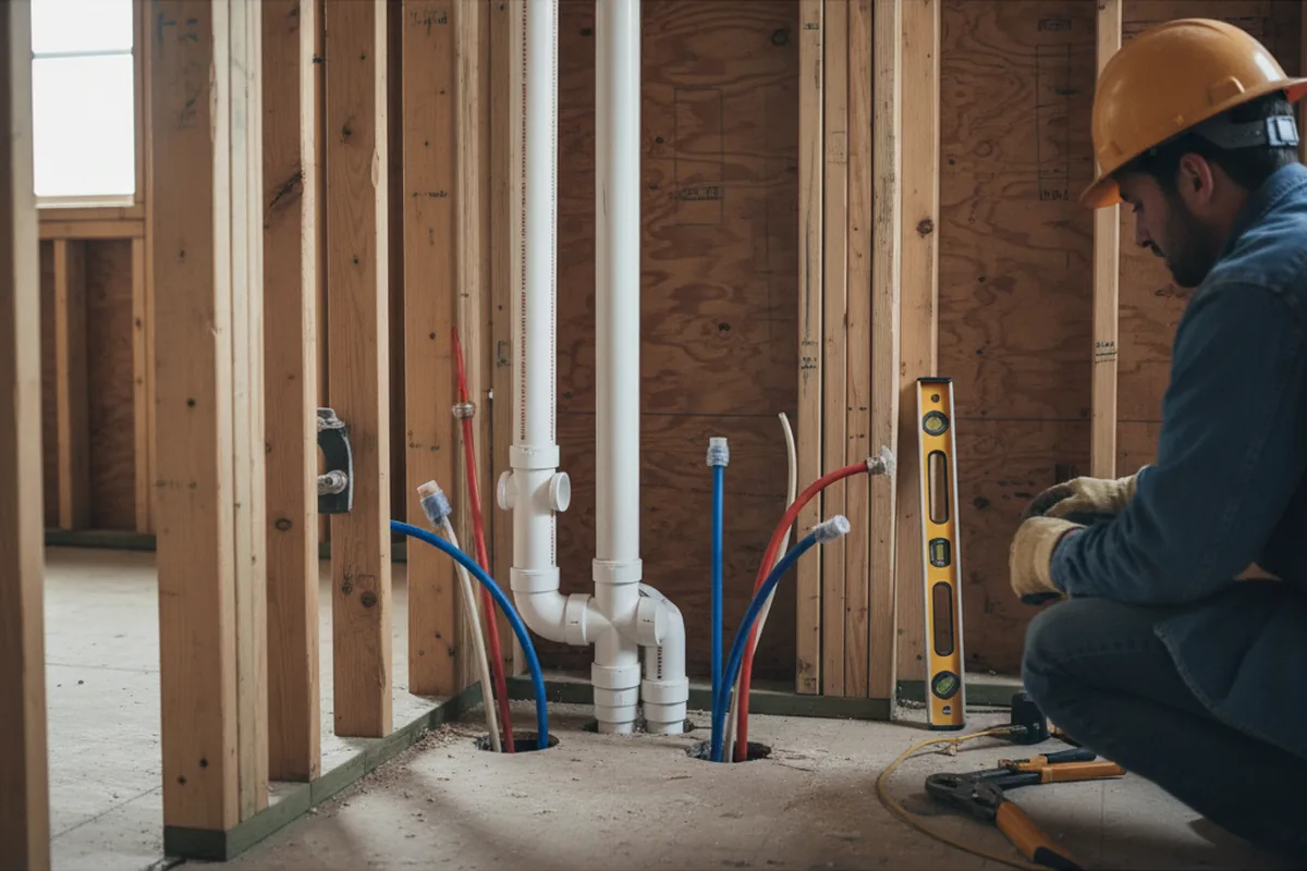 Drain and supply rough-in during Sump Pump Repair in New Oxford