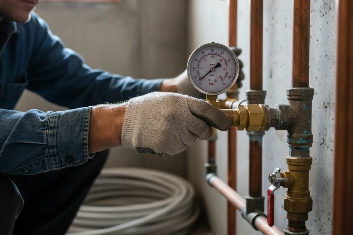 Pressure testing a repaired line during Water Line Repair in New Oxford